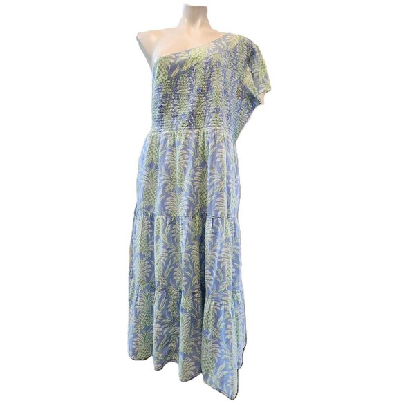 New Crown & Ivy one-shoulder dress Women's XL Pineapple print Midi Layered - Picture 2 of 14